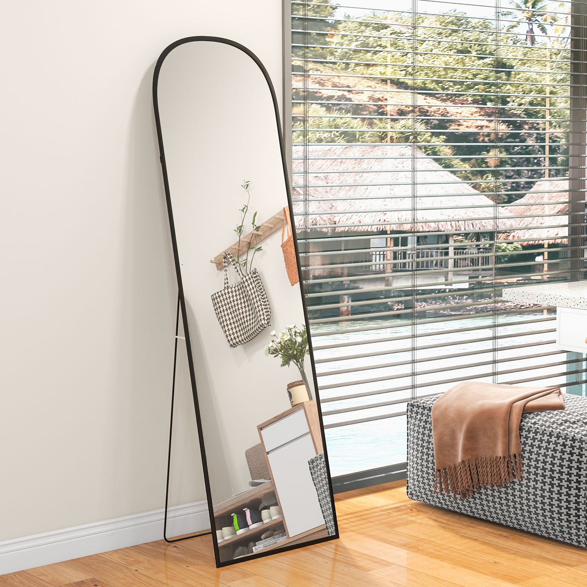 HOMCOM Specchio da Terra e Parete Moderno in Lega di Alluminio con Supporto Pieghevole, 50x170 cm, Nero - 2