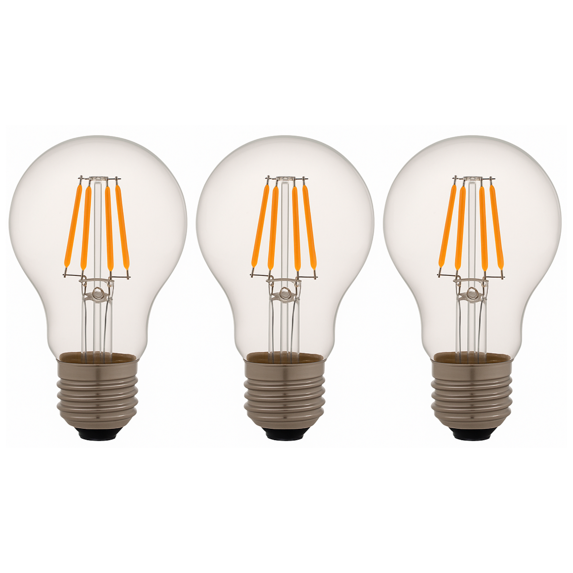 Zestaw 3 sztuk żarówek LED A60 E27 z żarnikiem 6 W 650 lm, przezroczystych i w stylu vintage. Ciepłe światło 2700 K.