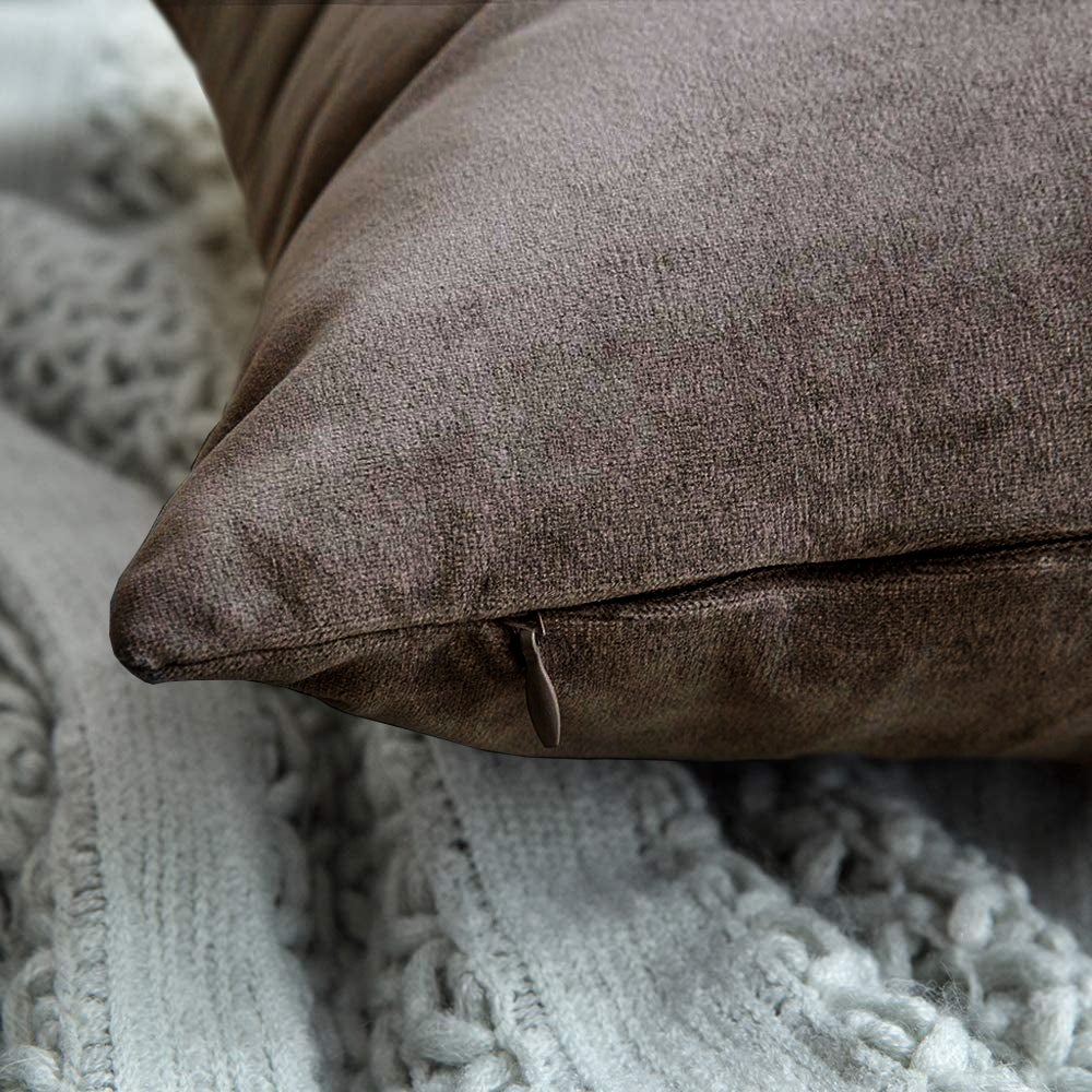 AMFUN Copricuscini in Velluto 45x45cm - 2 Pezzi Federe Cuscini con Cerniera Invisibile, Grigio Decorativi per Cucina Sedia Soggiorno Camera da Letto