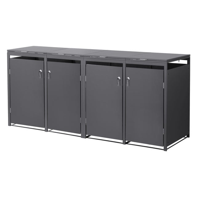 ML-Design pojemnik na śmieci na 4 sztukę 240 L 264x80x120 cm antracytowy stalowy zamykany z pokrywą i drzwiczkami na zawiasach odporny na warunki