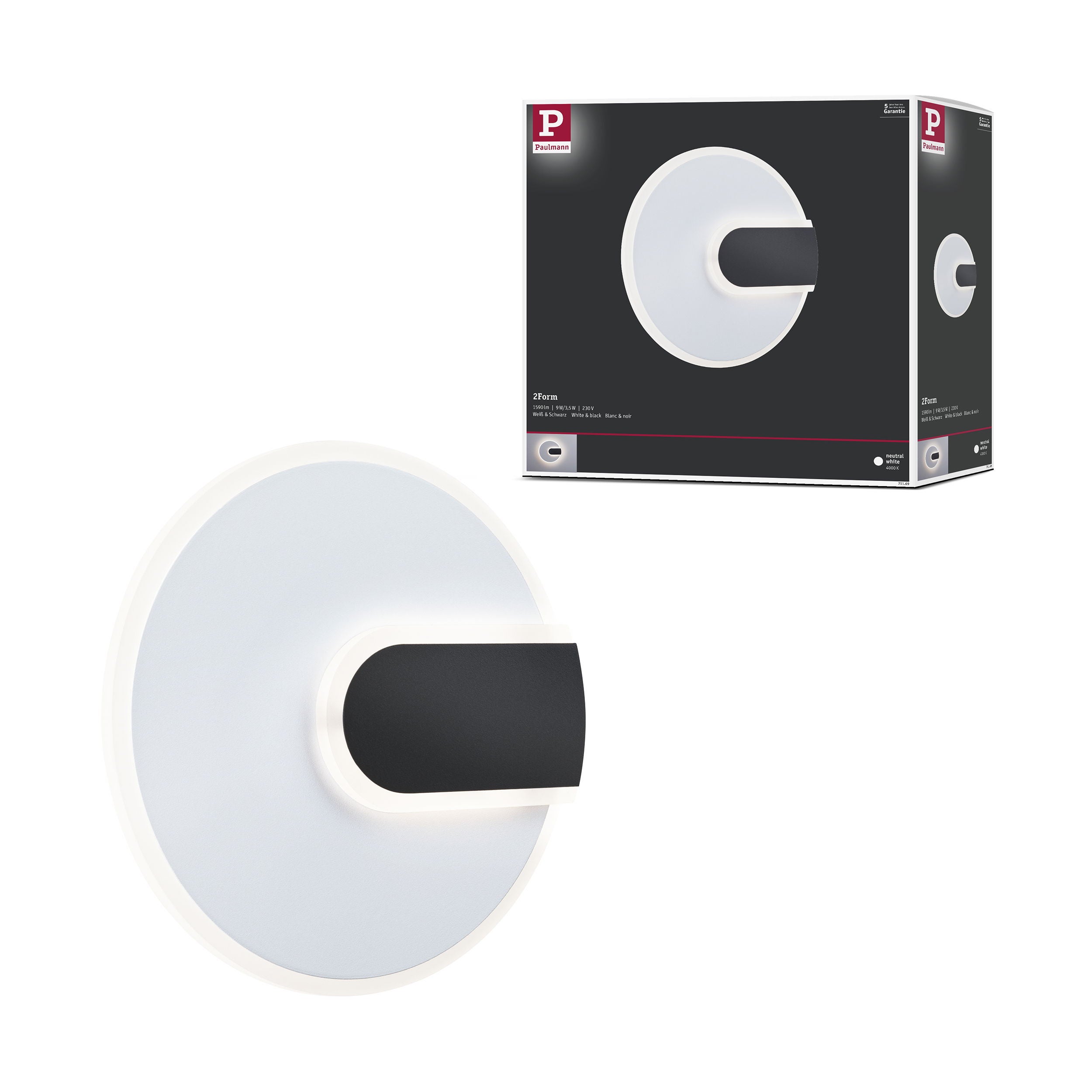 Applique LED 2Form 4000K 1210lm / 0lm 230V 9W / 3,5W Blanc, Noir ...