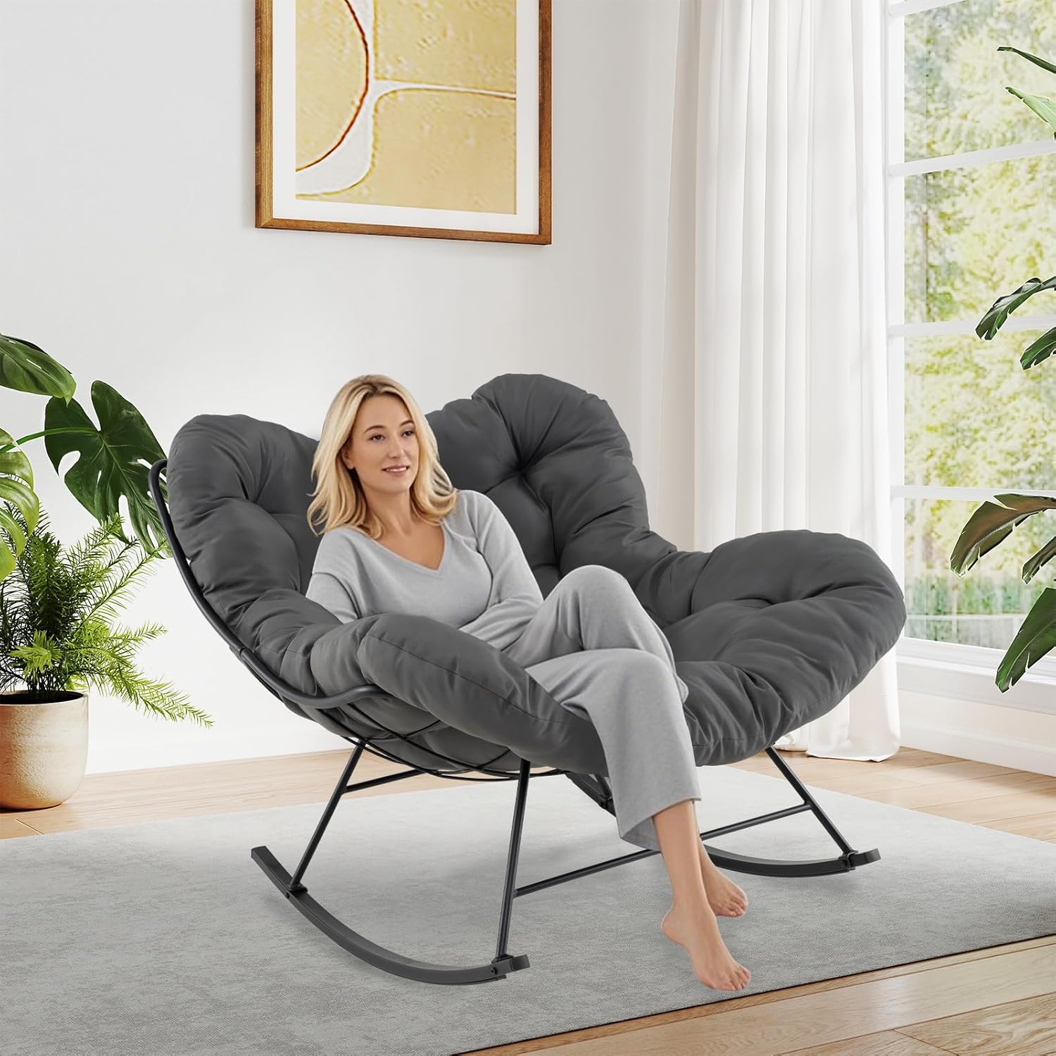 Sedia a dondolo oversize, sedia Papasan a forma di uovo con