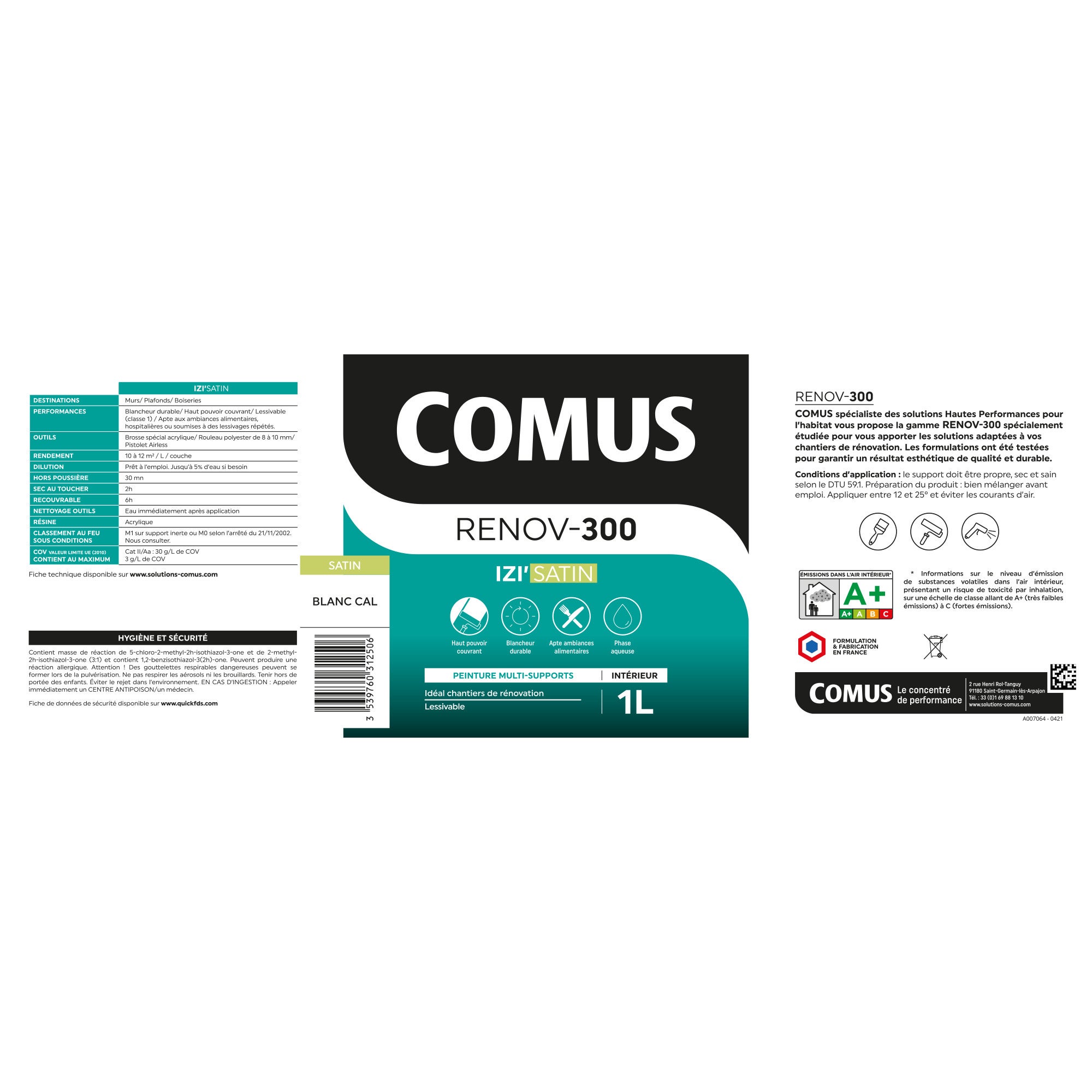 IZI'SATIN 3L - Peinture acrylique d'aspect satin en phase aqueuse - COMUS - 5