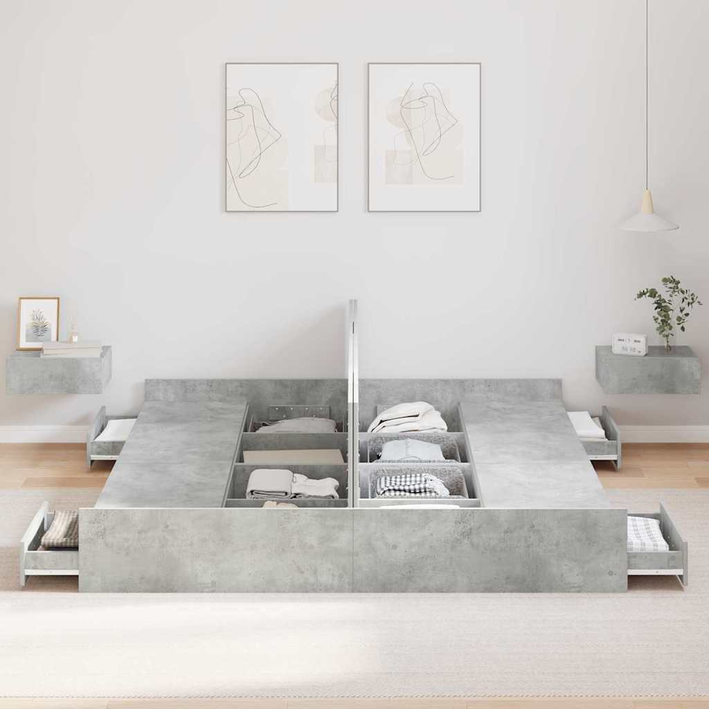 Cadre de lit avec rangement et tiroir gris béton, pour la chambre, 180 × 200 cm - 3