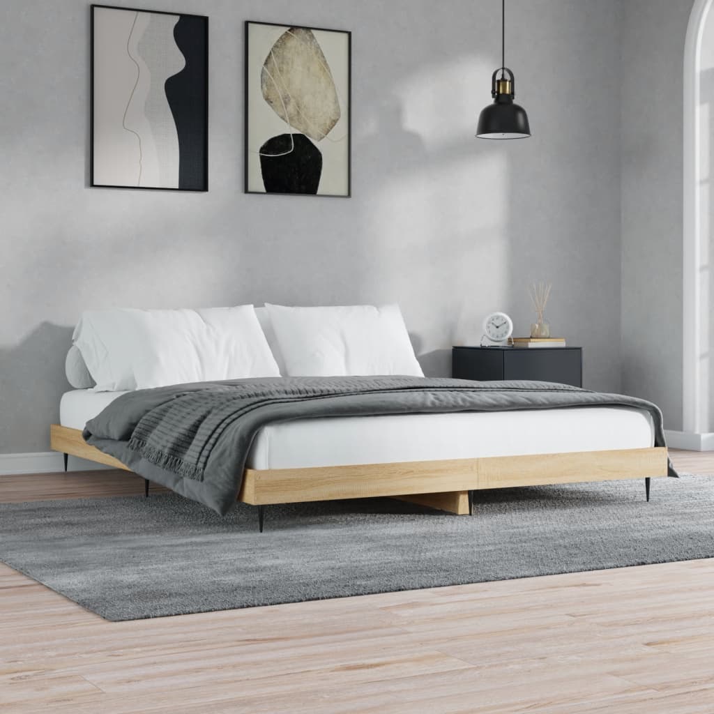 Rama łóżka bez materaca Dąb Sonoma 200x200 cm Drewno klejone