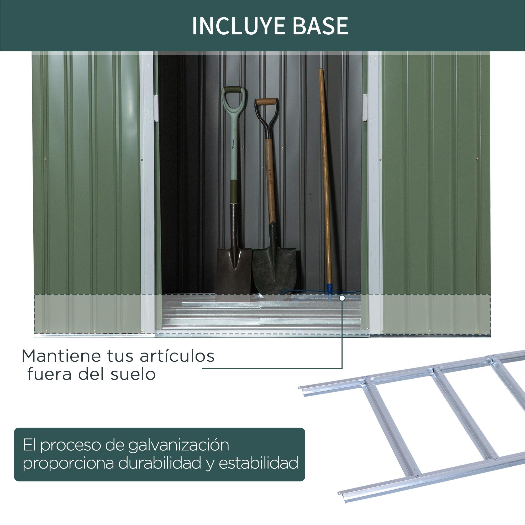 Cobertizo de jardín base de 2,1 m² Outsunny 213x130x173 cm verde - 6