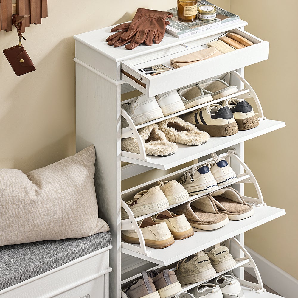 SoBuy Meuble Chaussures Rangement Chaussures 3 Abattants, Armoire à Chaussures Entrée, Range Chaussures, 12 Paires, 53x24x118cm, Blanc, FSR94-WG - 4
