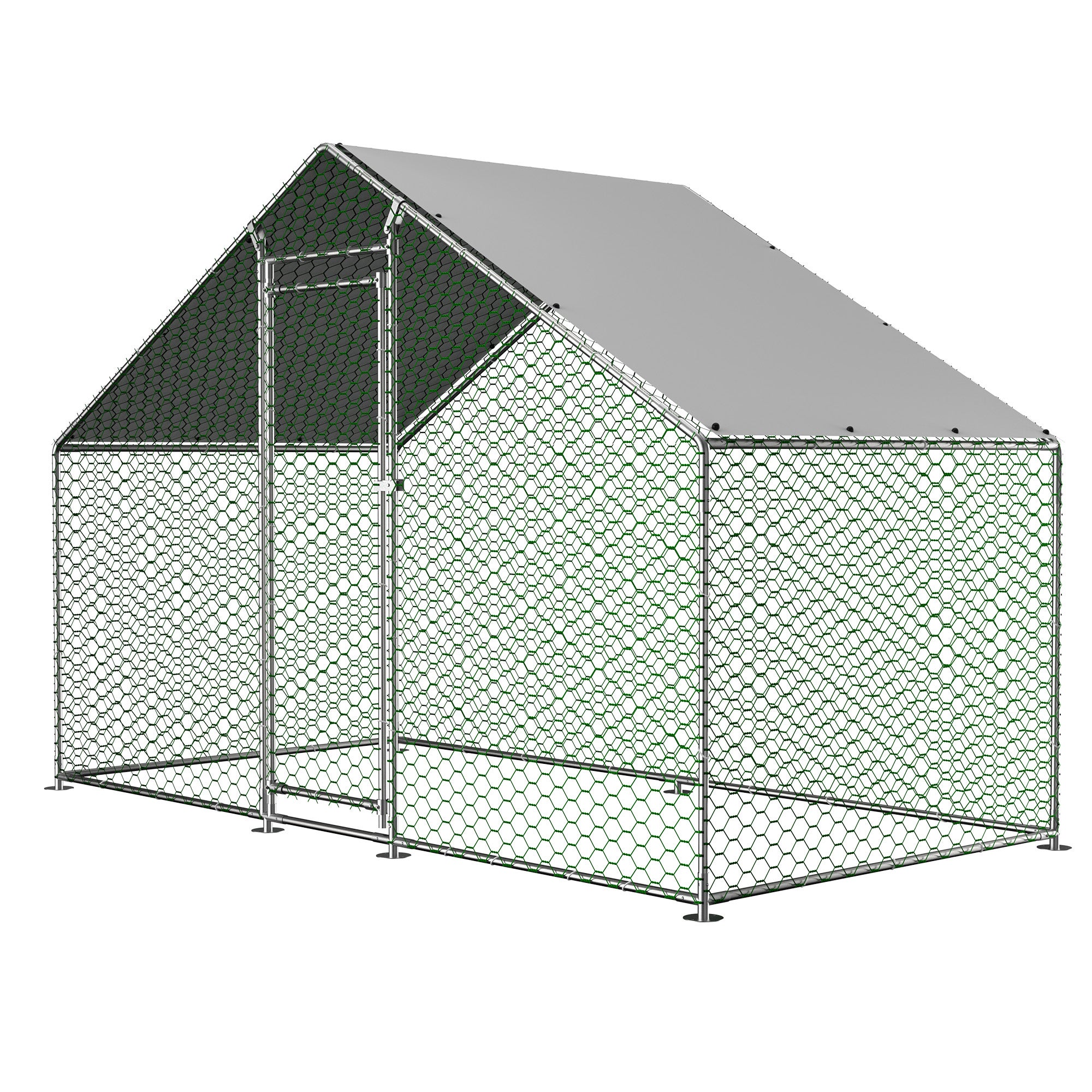 Coș de găini exterioară 3 x 1,5 x 2 m cu încuietoare de siguranță și pânză PE impermeabilă, adăpost pentru animale mici din metal pentru găini