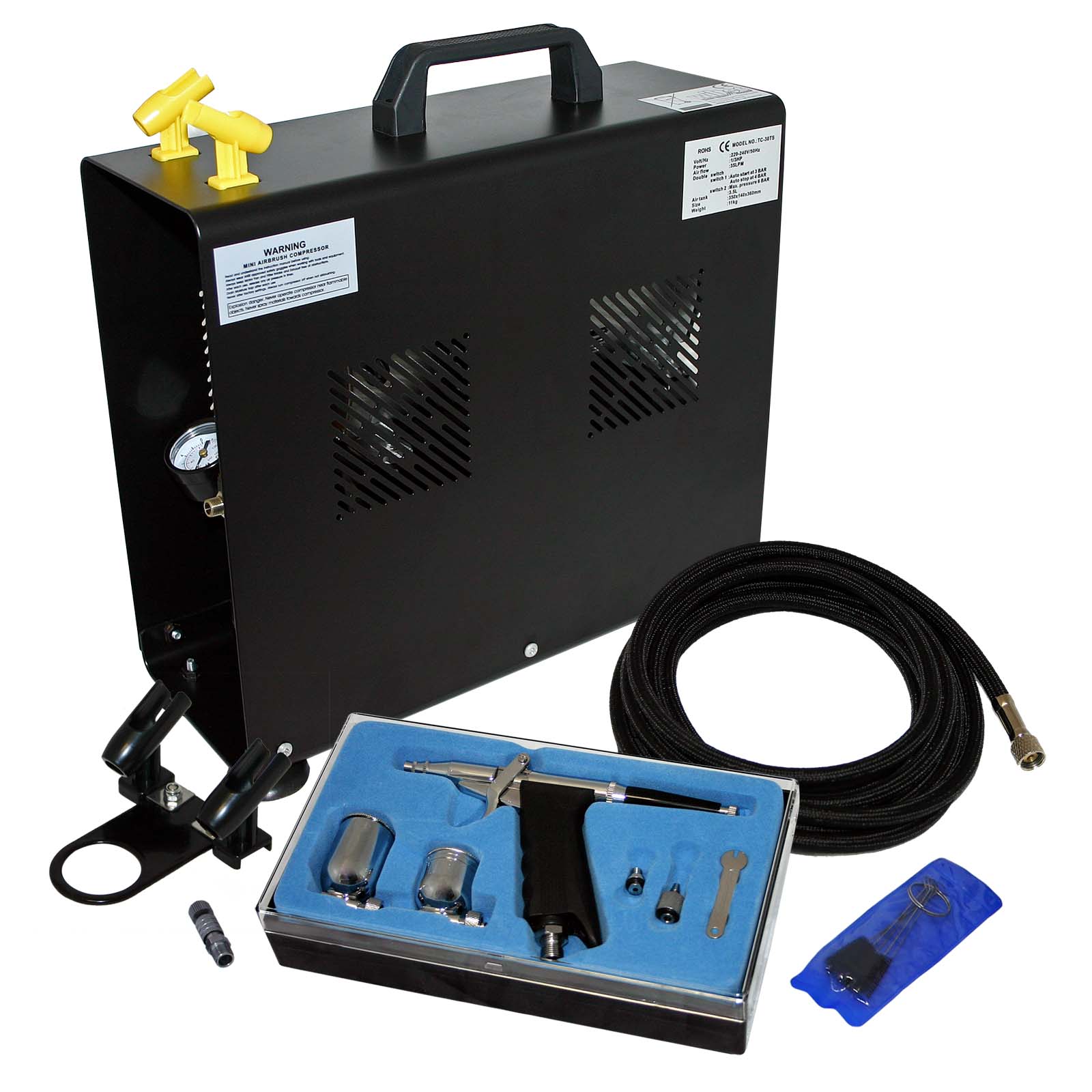 Kit Airbrush pour débutants avec Compresseur AS196A avec un Pistolet aérographe et Accessoires