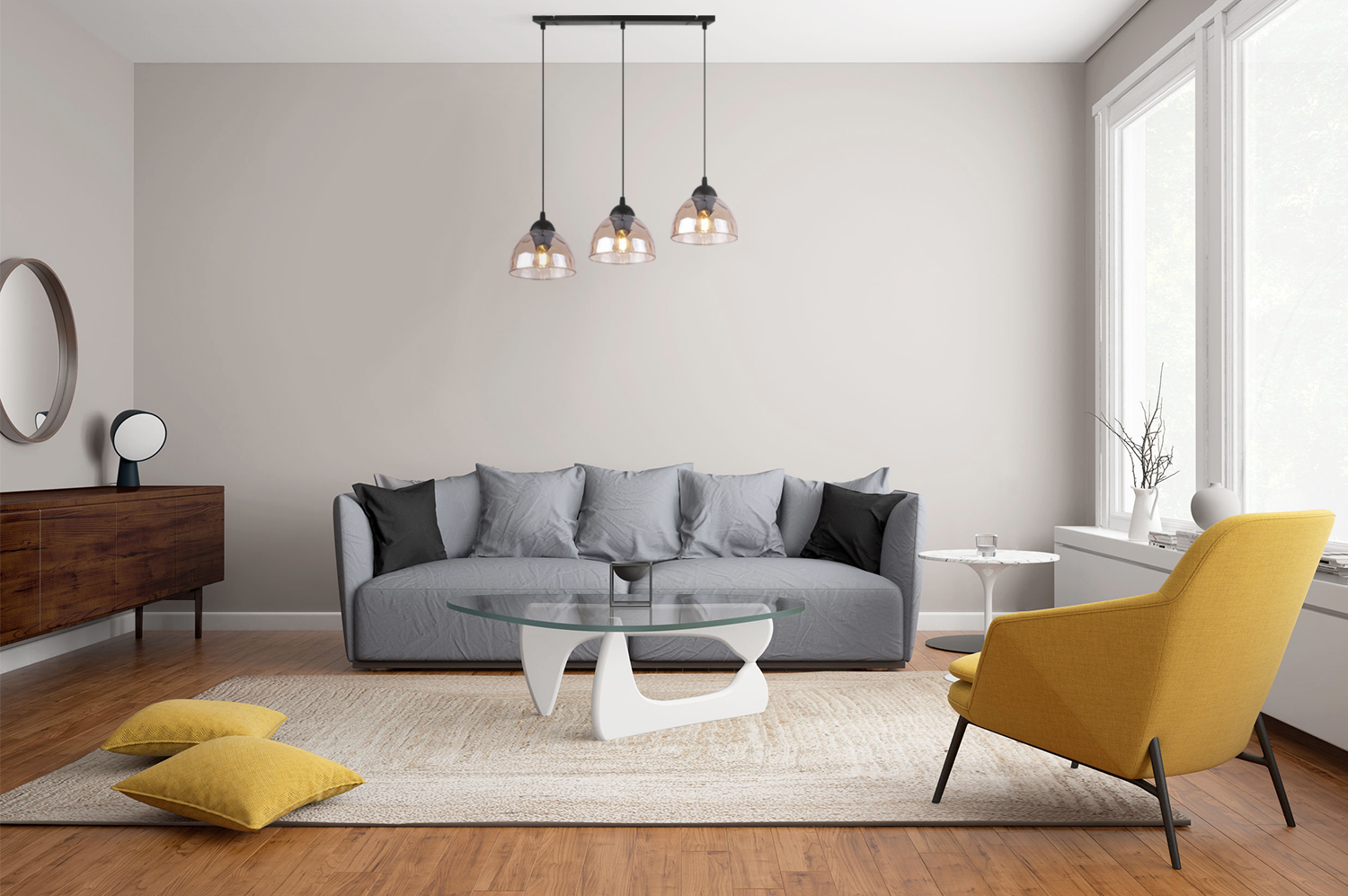 Lampa sufitowa wisząca Venice modern 3xE27 klosz półokrągły miodowy Light Home LH - 4