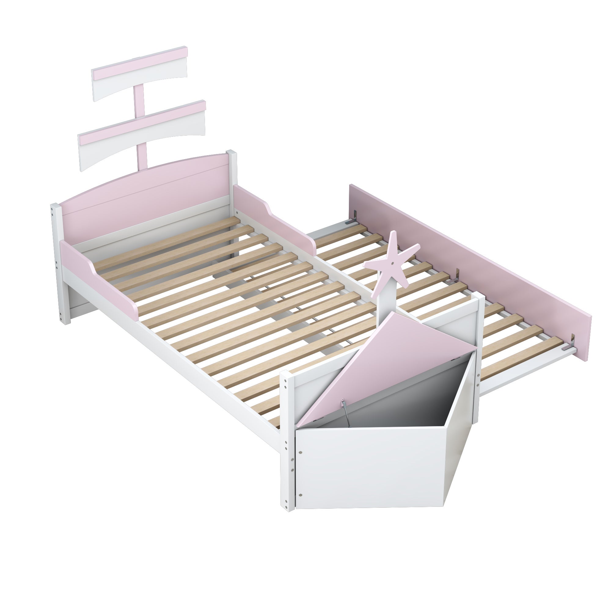 Letto per bambini 90x200cm con letto estraibile design barca legno rosa (Senza materasso) - 6