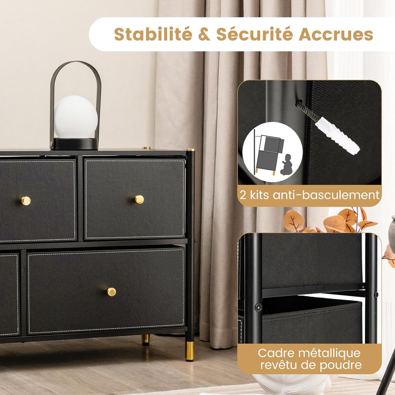 Cassettiera con 5/6/8 Cassetti, Comò in Tessuto con Struttura Metallica e Cassettone, Organizer da Terra Multiuso per Soggiorno Armadio Ingres - 2