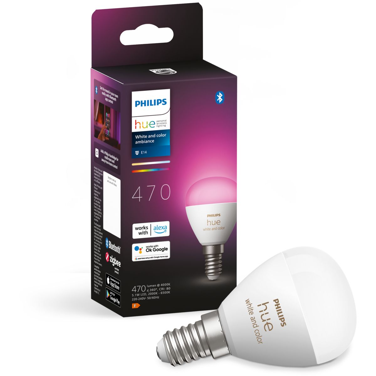 Żarówka inteligentna Philips Hue White&amp;Color Ambiance E14 16 milionów kolorów i sterowanie głosowe