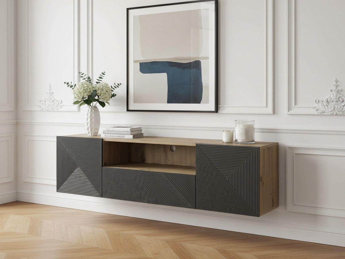 Meuble TV suspendu 167 cm ALICE BOBOCHIC Gris foncé | Leroy Merlin