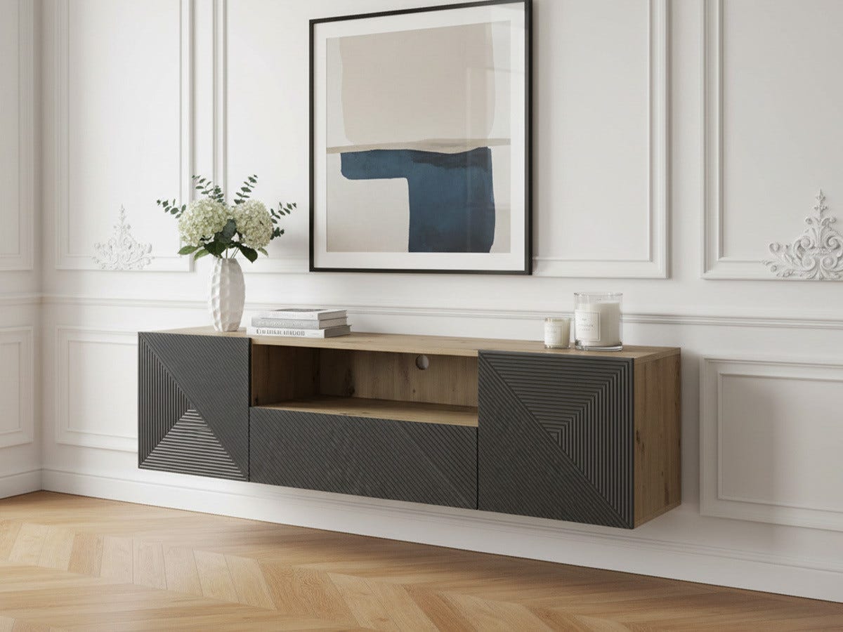 Merlin Alice Meuble TV suspendu 167 cm ALICE BOBOCHIC Gris foncé | Leroy Merlin