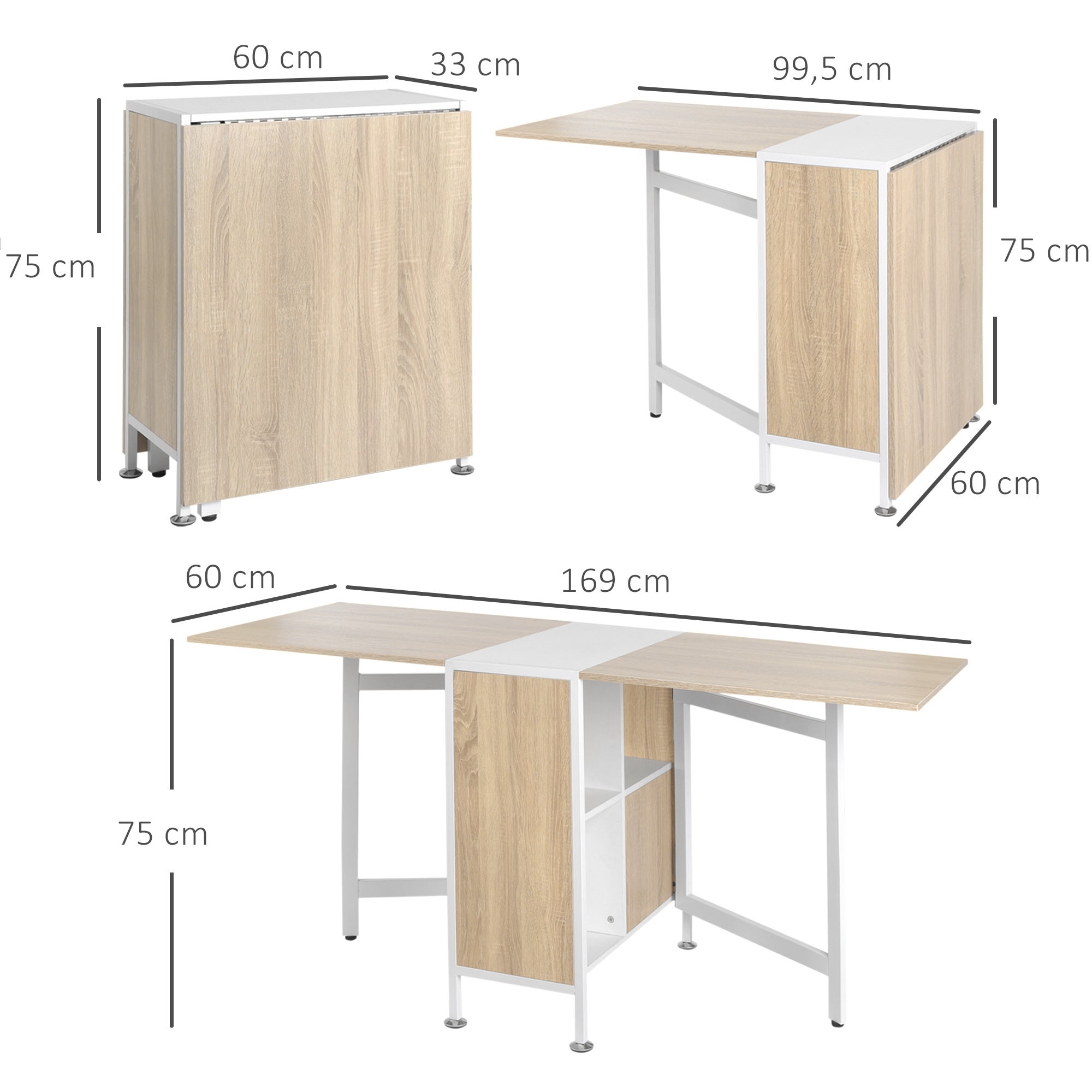 Mesa plegable de almacenaje Homcom roble 169x62x75 cm - 3