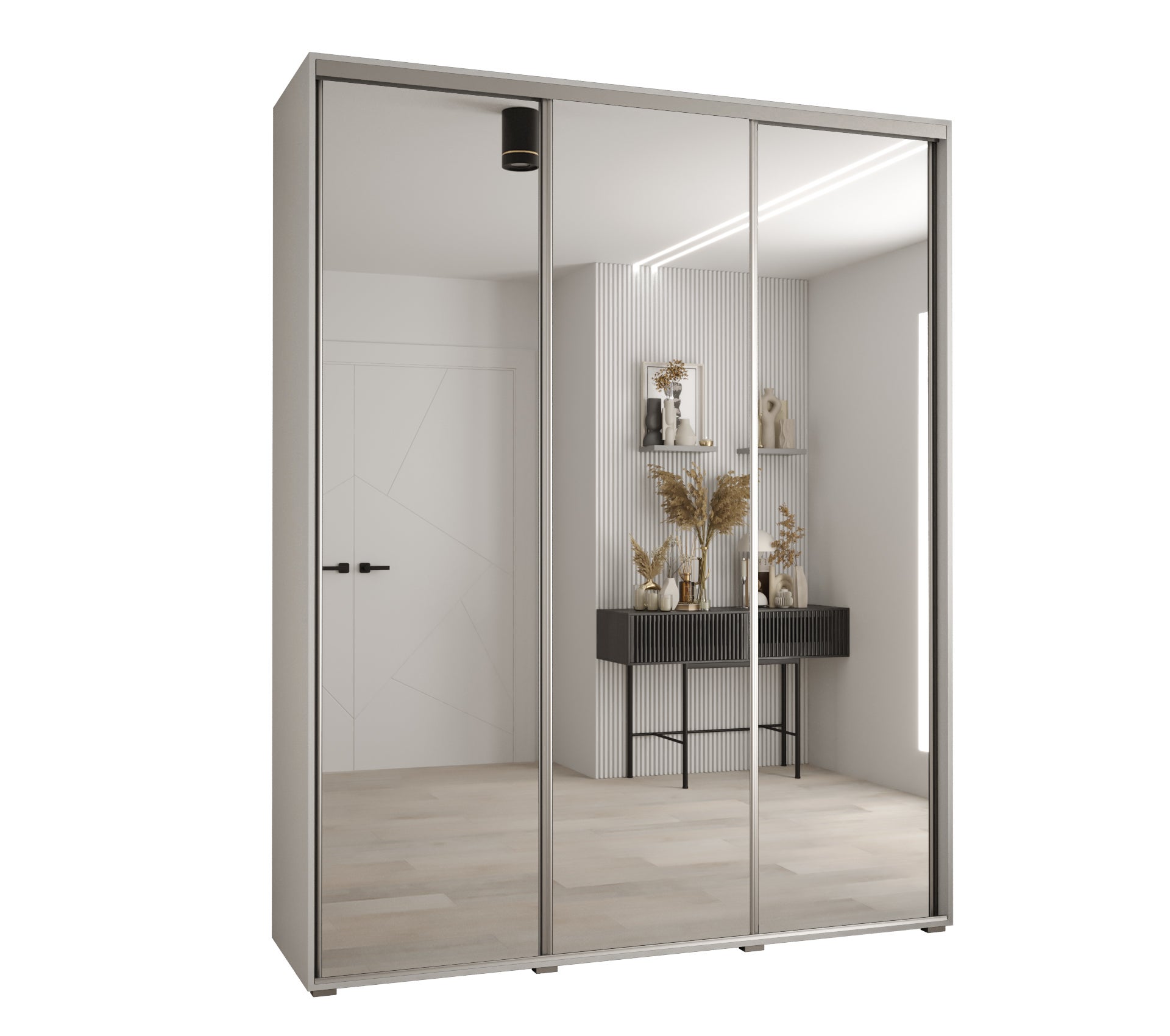 Szafa przesuwna z lustrem wysoka Davos 2 200 x 45 x 235,2 cm biały + biały + u. srebrny - Abiks Meble