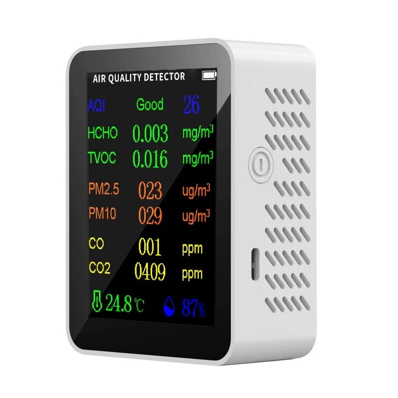 Monitor WiFi 10 in 1 della qualità dell'aria con rilevamento CO, HCHO, PM2.5 /PM1.0/PM10/PM0.3 per Tuya, sensore di temperatura e umidità, tester dell' aria interna per casa o ufficio (bianco