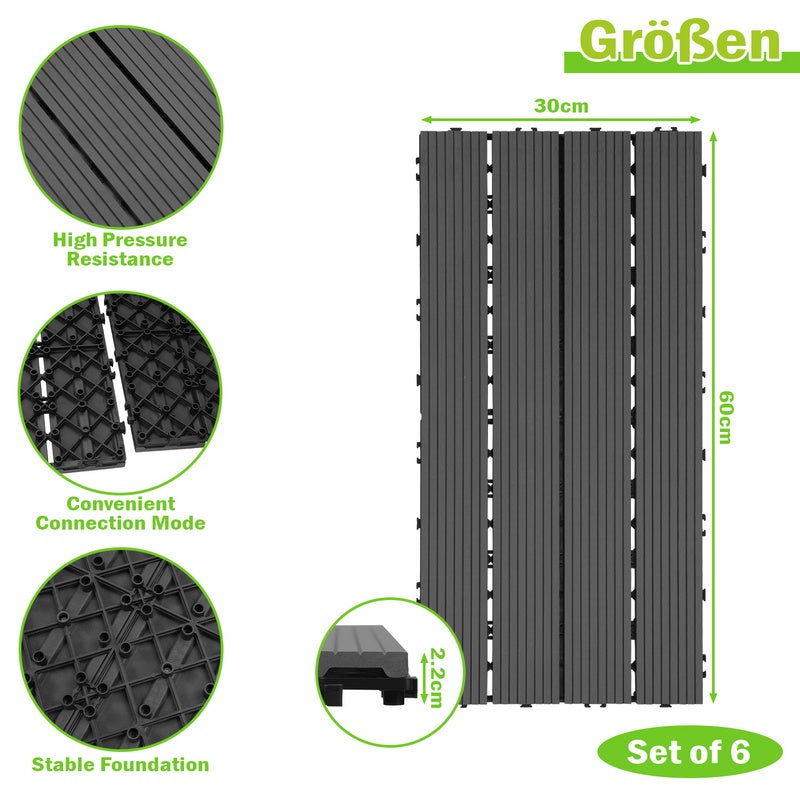 Lot de 48 Dalle de terrasse WPC 30x60cm pour jardin terrasse extérieur fixation plug-in, 48 pièces-8 m² - anthracite - 2