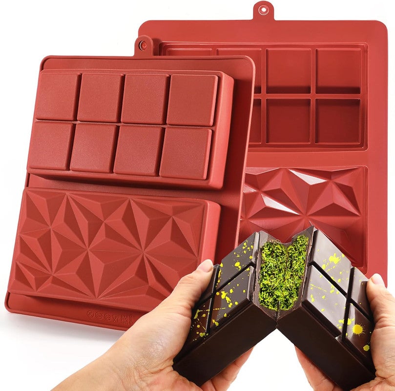 Set di 2 stampi per cioccolato Dubai, in silicone profondo, per 2 x 200 g, ideali per barrette di cioccolato fai da te, kadayif, pistacchi e cioccolatini, adatti alla lavastoviglie