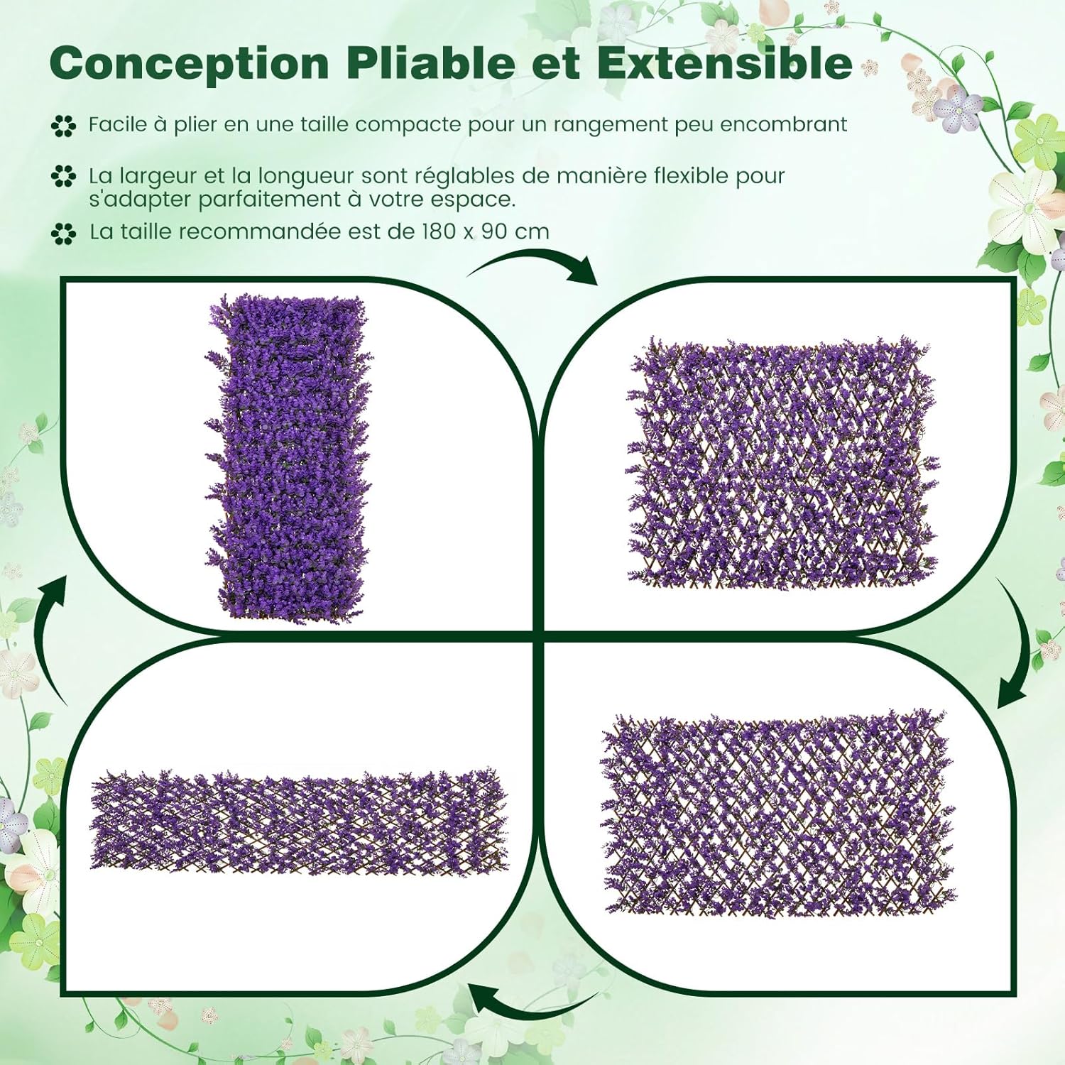 Haie Artificielle Brise-Vue Décoration Extensible, Panneau pour Clôture Décoratif Artificiel Protection Solaire Cadre(Eucalyptus Violet) - 6