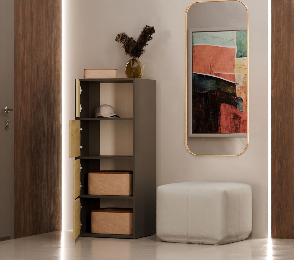 ALMA - Commode 4 portes pour chambre 50x119x40cm - Anthracite / Chêne Artisan - 3