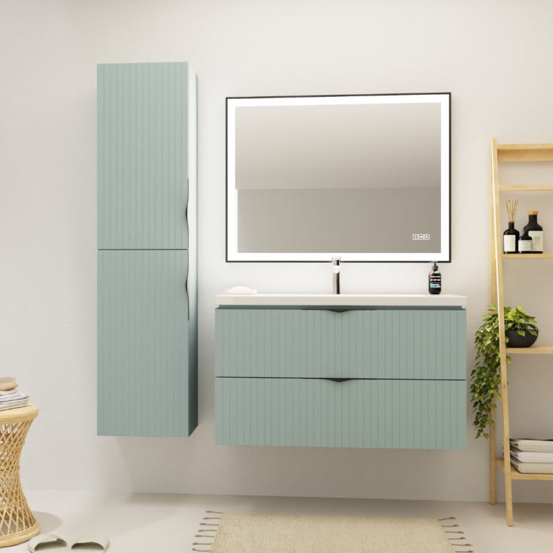 Meuble vasque salle de bain 100 cm suspendu teck massif