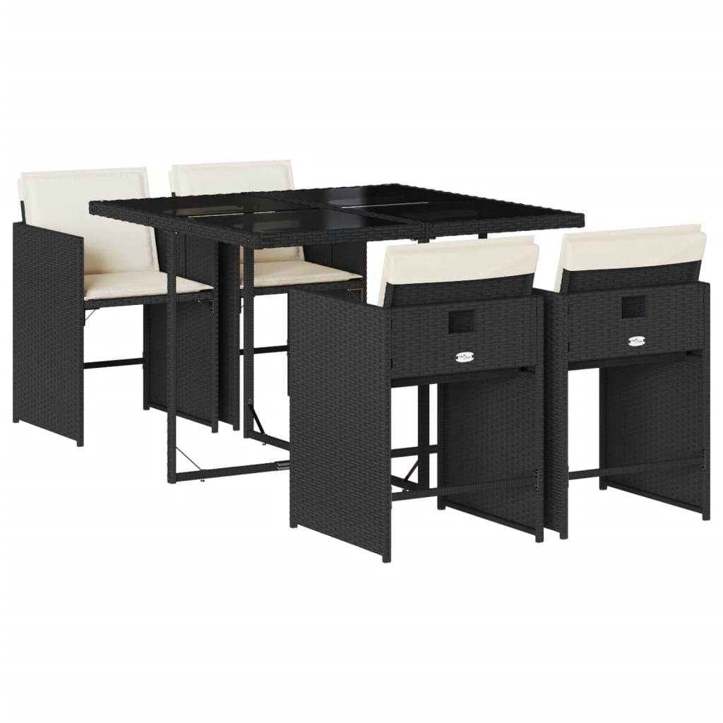 Set de muebles jardín 5 piezas con cojines ratán sintético negro - 2