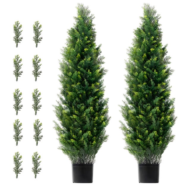 Set di 2 alberi topiari artificiali in cedro SucceBuy, altezza 122 cm, pini e cipressi finti sempreverdi con vaso, per interni/esterni, trattamento UV