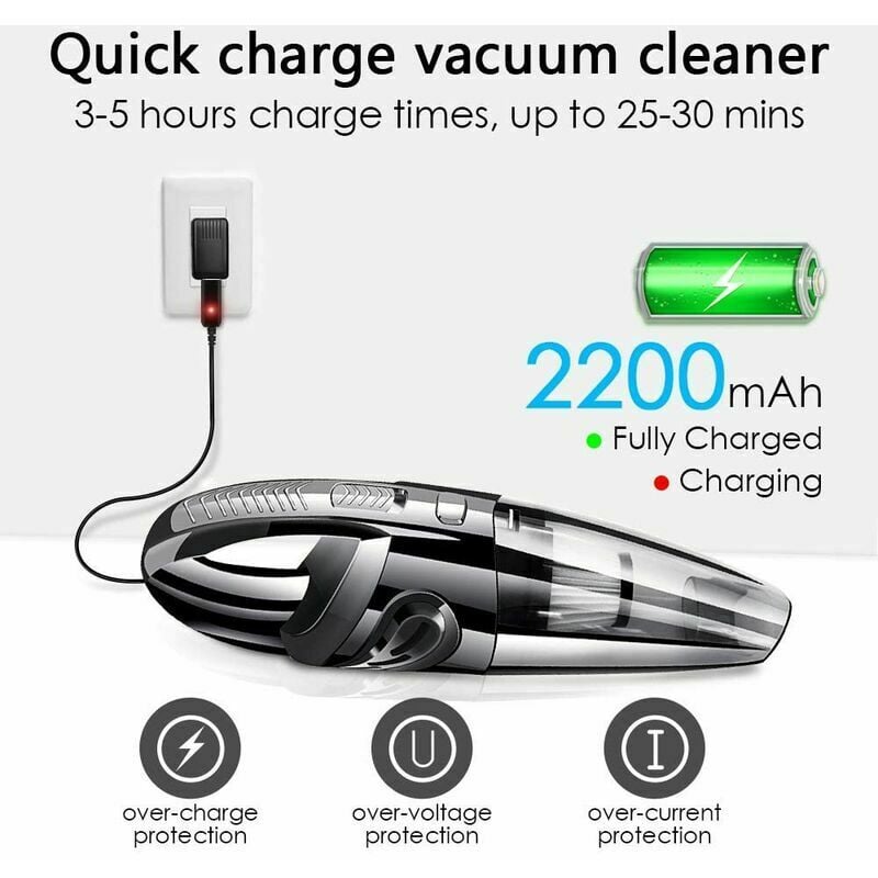 Aspirateur à cendre,Aspirateur à Main sans Fil Puissant Portable 120W 2200mAh avec Fonction Huimide & Sèche Filtre HEPA Lavable et 5 Buses Rechargea - 4