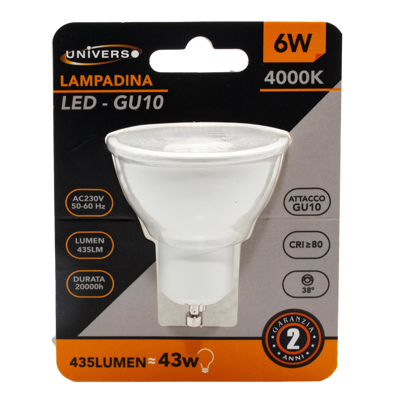Ampoule spot LED 5W GU10 angle étroit 38 degrés faible consommation LUMIÈRE NATURELLE 4000K - 4