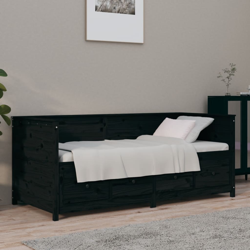 Łóżko Dzienne Czarne Drewniane Rama Łóżka Drewniana Ze Stelażem Do Sypialni Pokoju 75x190 cm