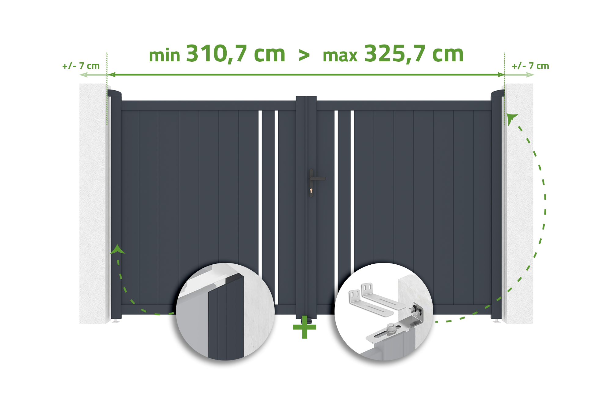 Brama skrzydłowa regulowana szerokość 3m GIONA H.180cm szara aluminiowa