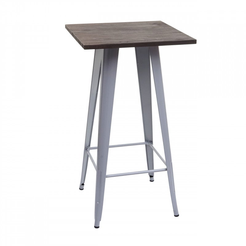 Wysoki stół HWC-A73 z drewnianym blatem, stół barowy bistro, metalowy wzór przemysłowy MVG 107x60x60cm ~ szary