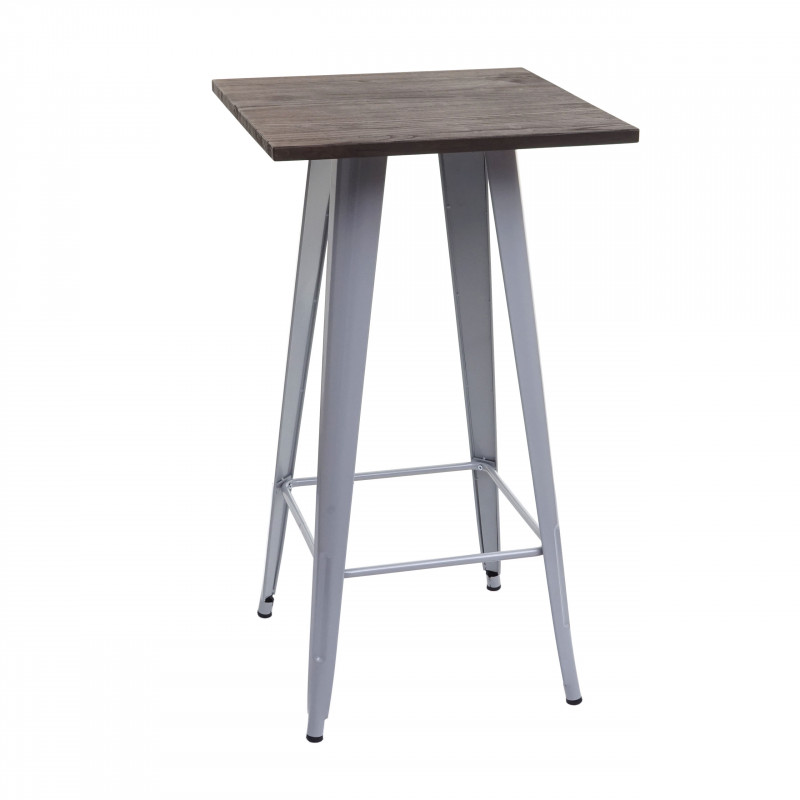 Stolik barowy HWC-A73 z drewnianym blatem, stolik bistro, stolik barowy, metalowy design industrialny MVG 107x60x60cm ~ szary
