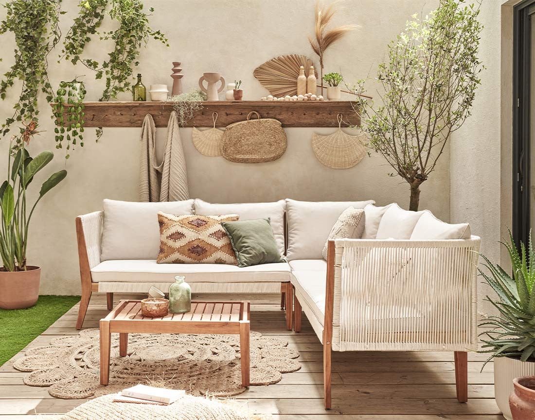 Salon de jardin 5 places en bois d'acacia et corde bois / beige - PAPUA - Best Mobilier - 2