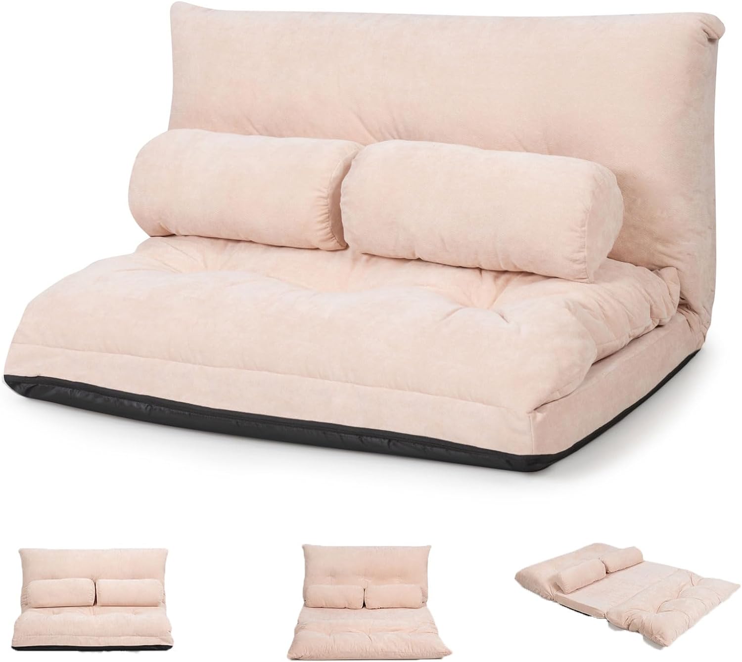 Rozkładana Sofa z Oparciem Regulowanym w 6 Pozycjach, Rozkładana Sofa z 2 Poduszkami Lędźwiowymi (Beżowa)