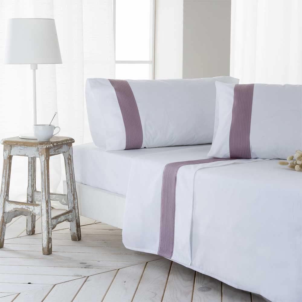 Cotton artean - juego de sabanas gorbea vino percal algodón blanco 210x260 cama de 135