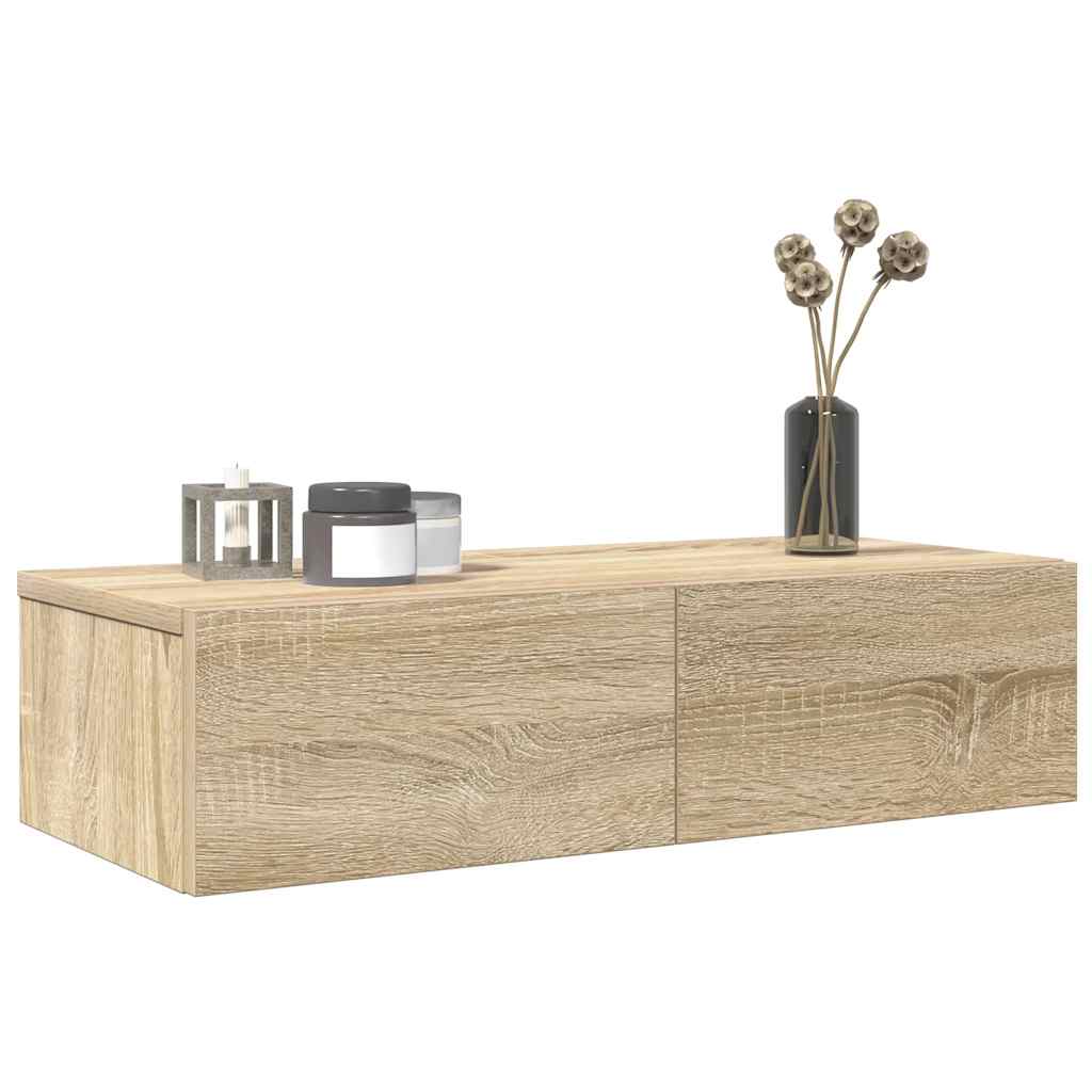 Étagère murale | Étagère flottante | Étagère suspendue avec tiroirs chêne sonoma bois d'ingénierie CFW932281 - 2