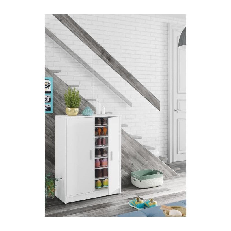 Meuble à chaussures pour Entrée en mélaminé Blanc Classique 30 paires maximum - 4