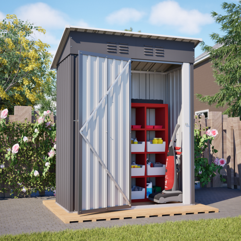 Cabane de jardin, remise à outils à une porte verrouillable, sans fenêtre, espace de stockage 1,27 m², 152×84×182 cm, gris foncé - 2