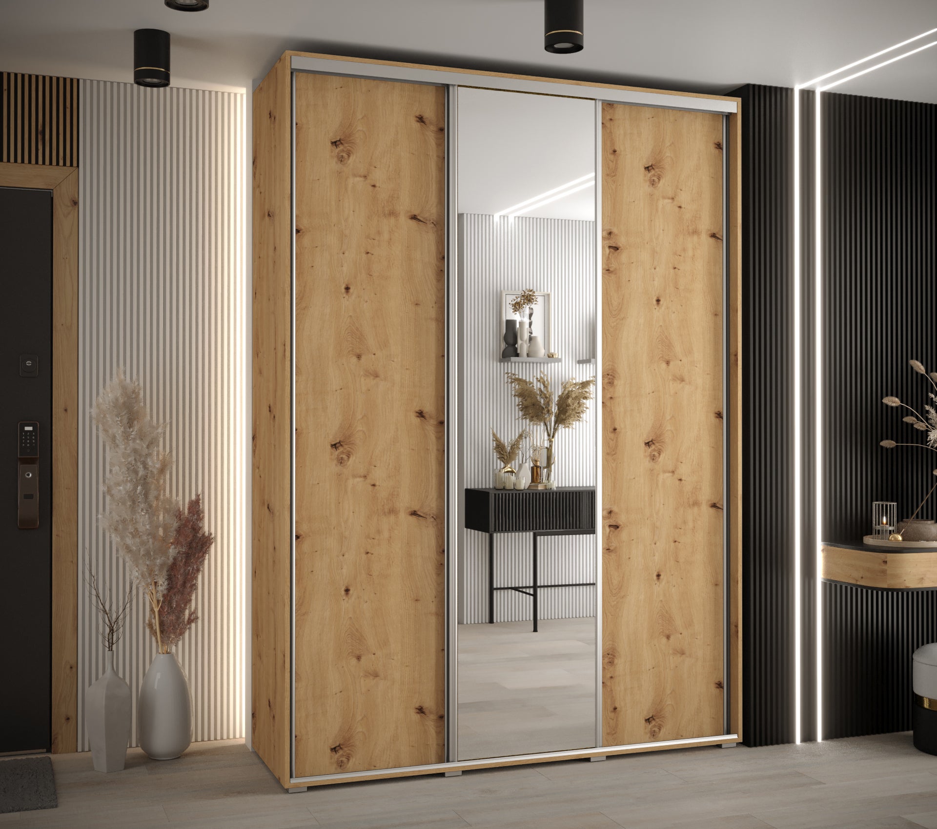 Szafa przesuwna z lustrem wysoka Davos 3 170 x 60 x 235,2 cm artisan + artisan + u. srebrny - Abiks Meble - 2