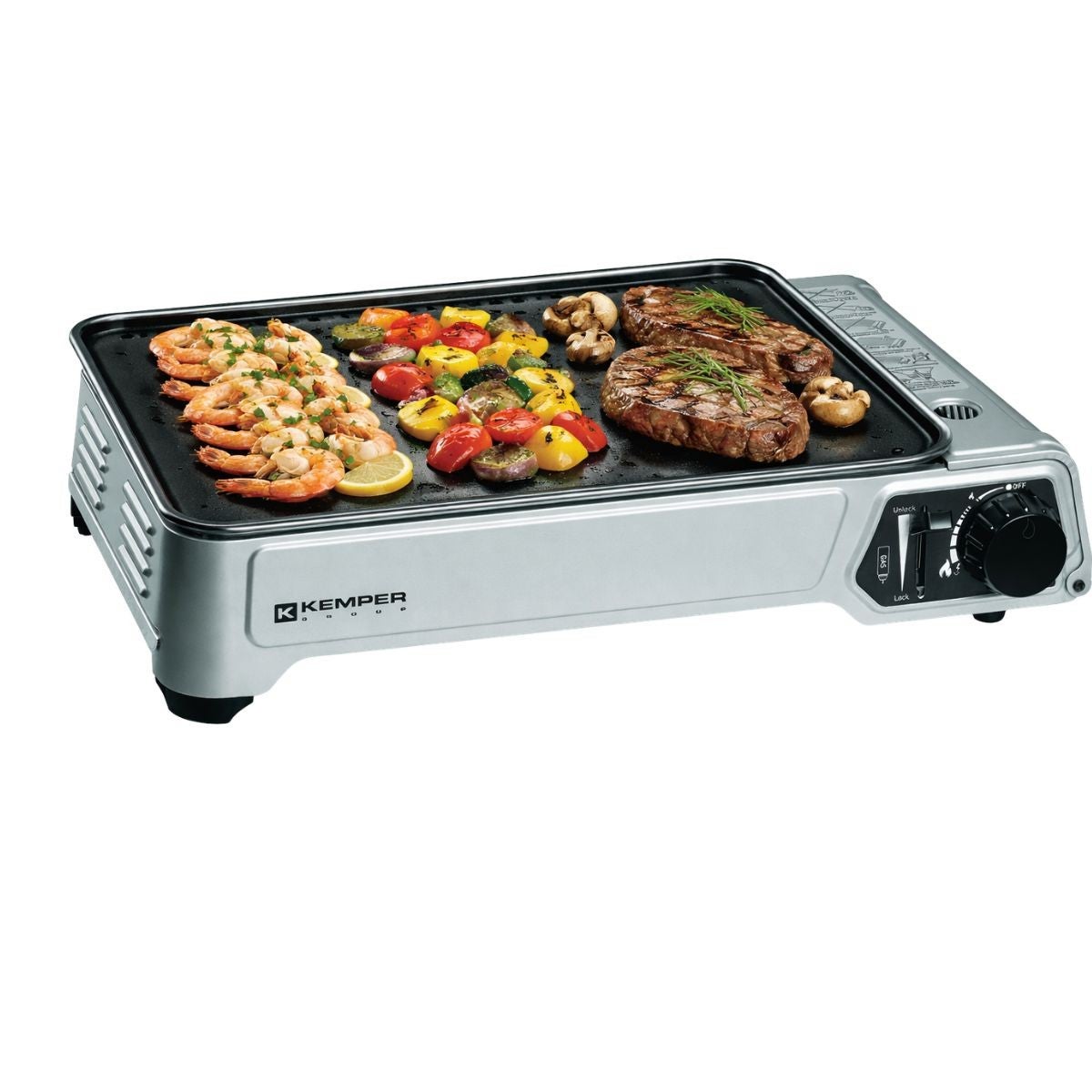 Kemper Plancha De Asar A Gas Portátil 2300W Placa Antiadherente + Maletín De Transporte Rojo , Leroy Merlin