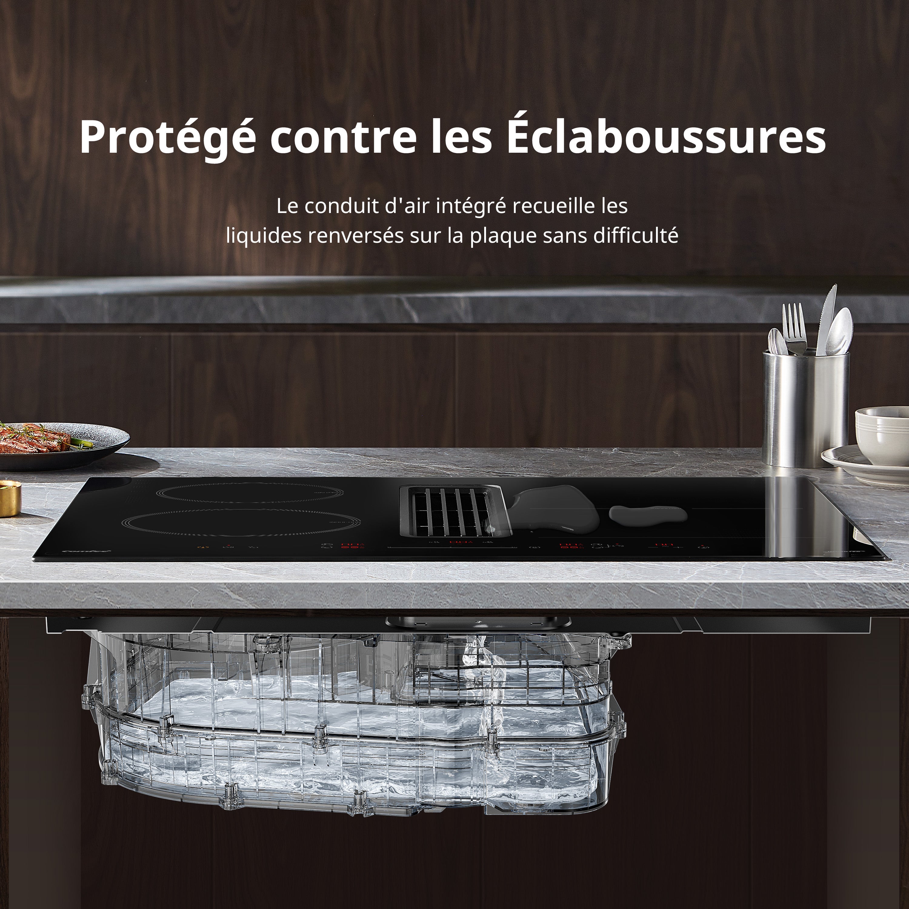 Table de cuisson à induction aspirante COMFEE CIH742FY18K0 60 cm 4 foyers + hotte intégrée 638m³/h avec kit d’évacuation partiel, 7400W, A++ - 10