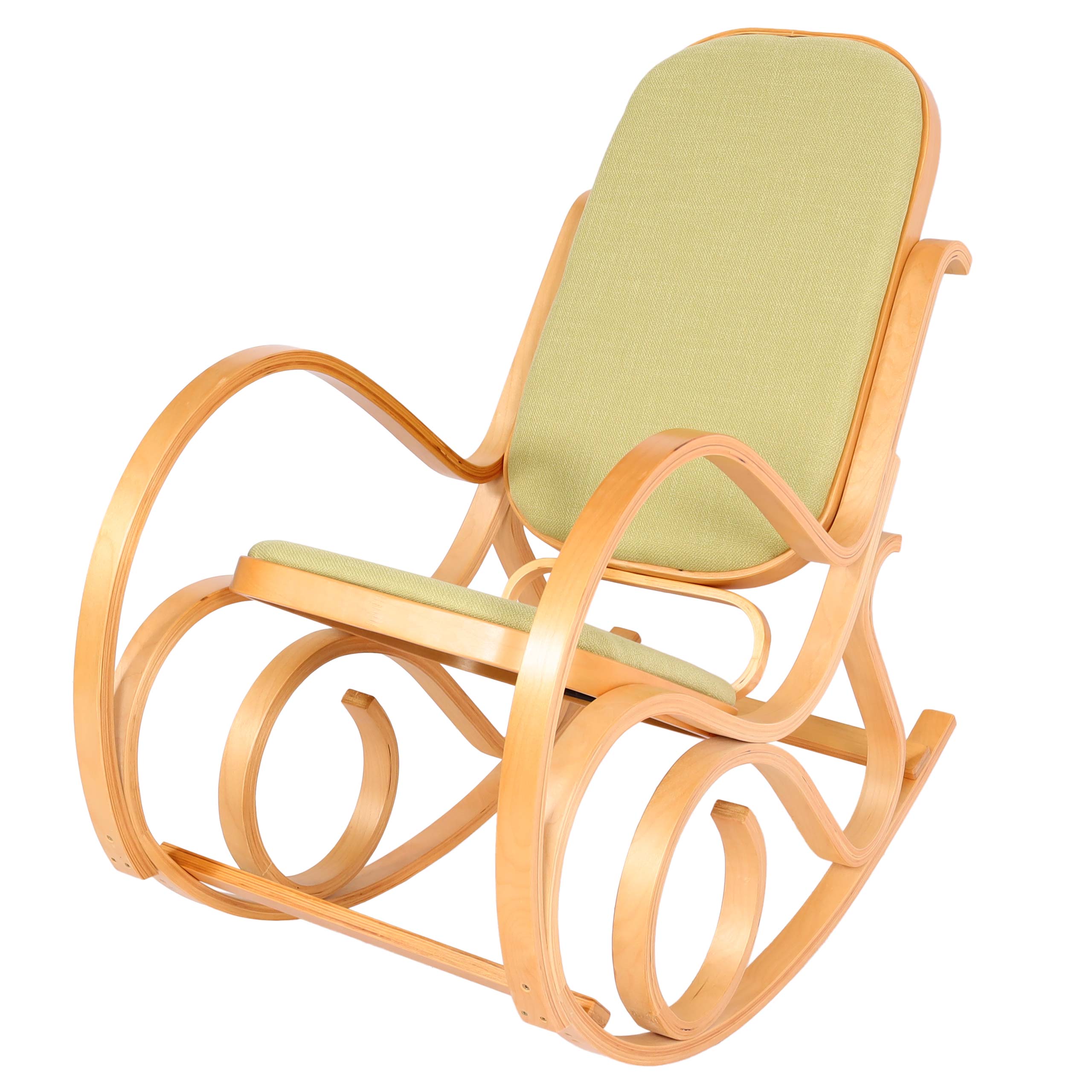 Mecedora m41, sillón basculante sillón tv, madera maciza ~ aspecto roble, tela/textil verde