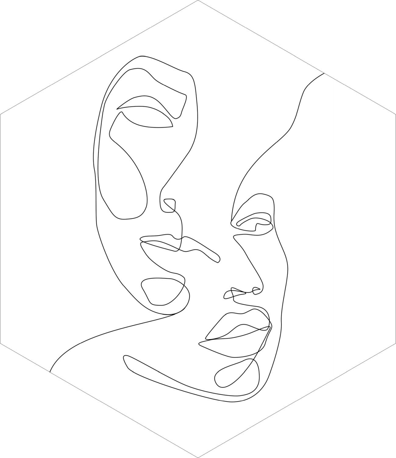 Naklejka na ścianę twarze grafiki liniowej czarno-białym - 140 x 161 cm - ESTAHOME