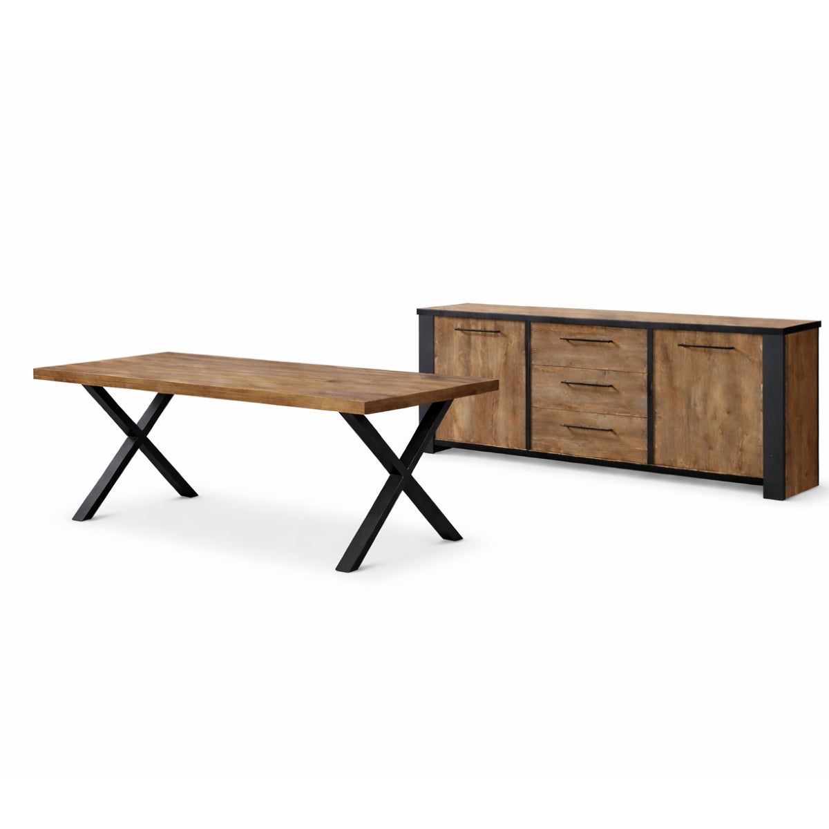 Salle manger complète bois et noir SAMANTHA (buffet + table 200cm) - 2