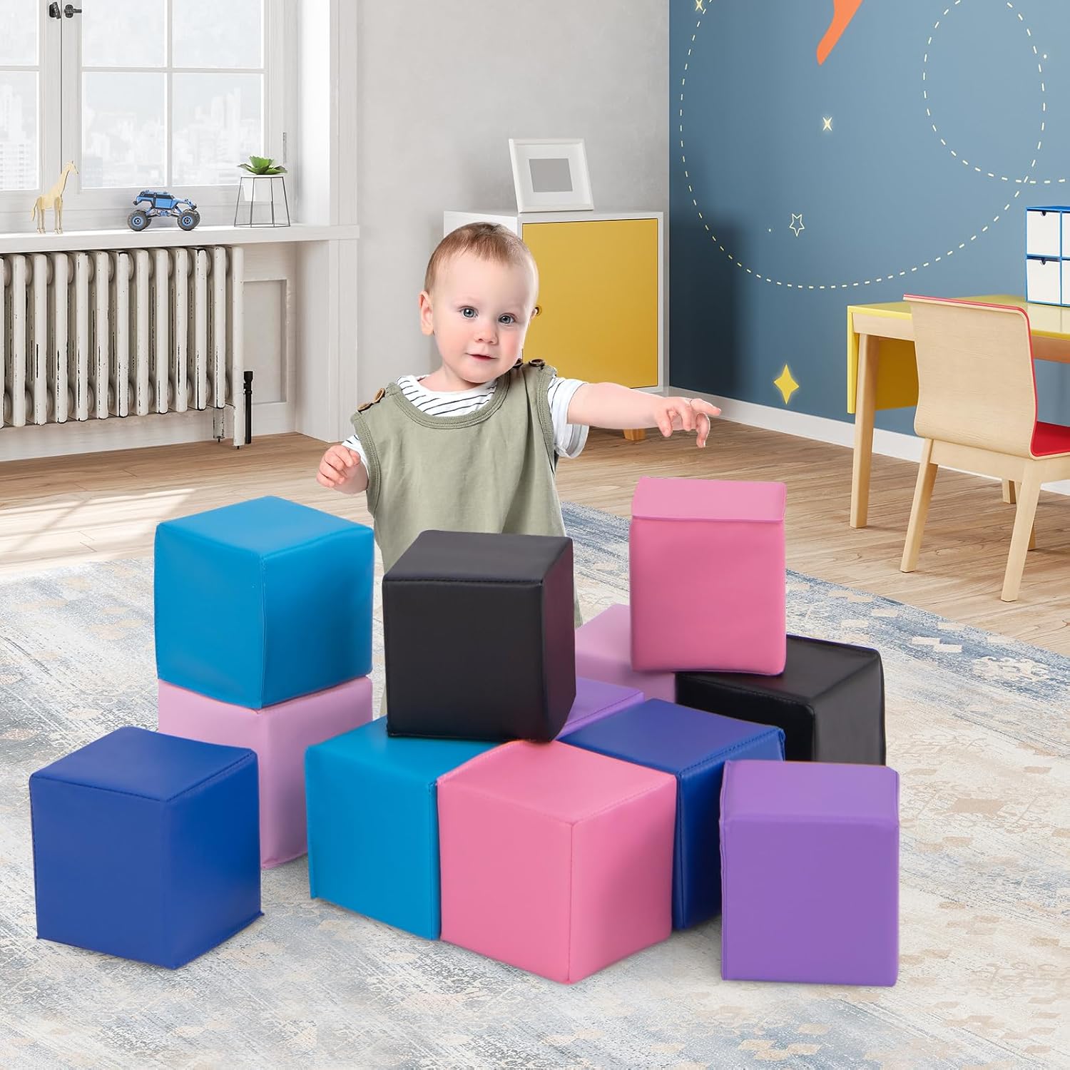 Module Motricité Bébé en Mousse EPE 12 PCS, Surface Imperméable PU, Bloc de Constructions en Mousse avec Couture Renforcée, Intérieur - 8