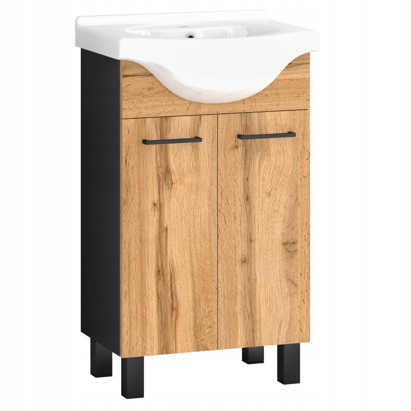 Szafka łazienkowa z umywalką stojąca pod umywalkę dąb wotan czarna 50 cm