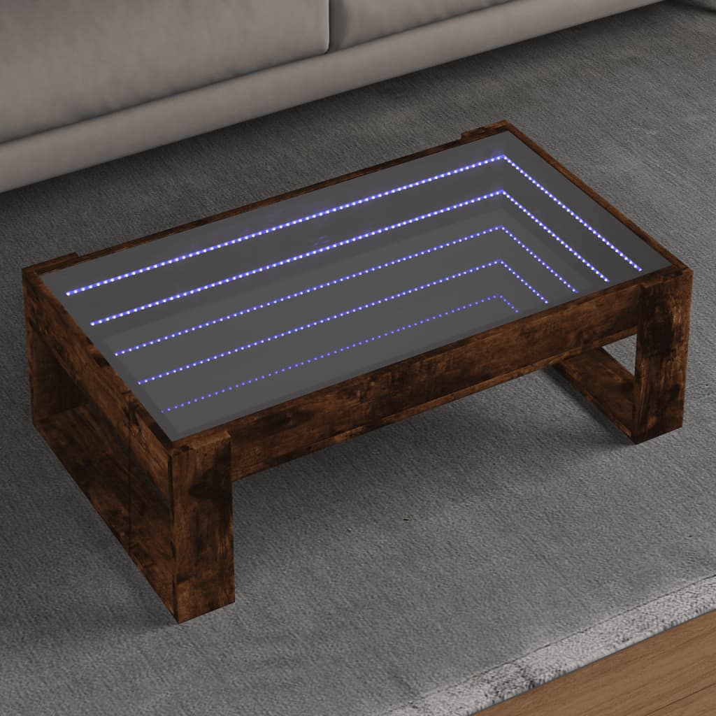 Stolik kawowy z LED Infinity, przydymiony dąb, 90x53x30 cm vidaXL